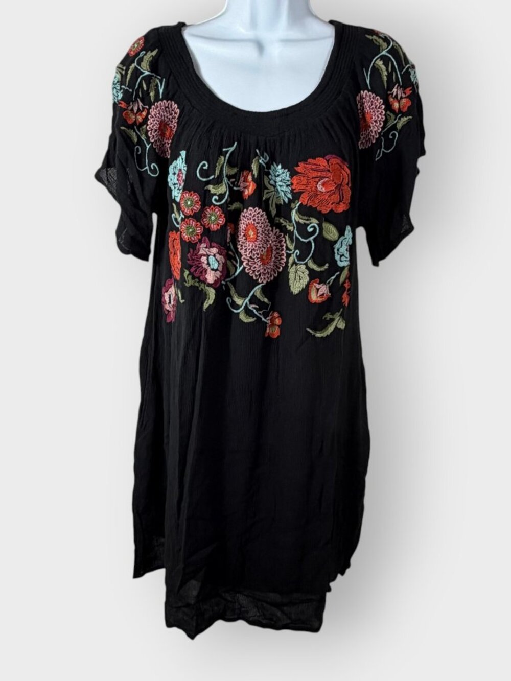 Sundance Womens Tank Folk Style Dress | M | Black Embroidered | Boho Peasant
